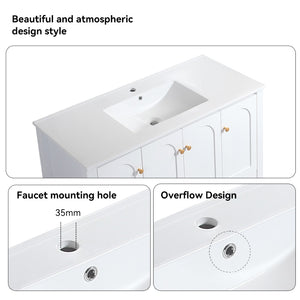 English Elm 48" White Mdf Bathroom Vanity with Integrated Resin Basin Six Storage Soft Close Doors W3133S00028