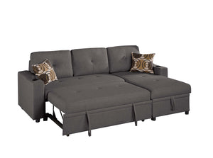English Elm Poundex Reversible Convertible Sectional with Storage, Cup Holders, Tufted Cushions & Chaise Bed B089S00174