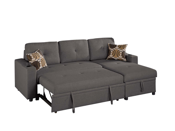 English Elm Poundex Reversible Convertible Sectional with Storage, Cup Holders, Tufted Cushions & Chaise Bed B089S00174