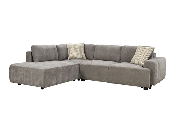 English Elm Sleeper Sectional with Storage Chaise Tufted Chenille Pull Out Sofa Bed Living Room Light Grey W1417S00217