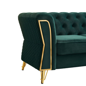 English Elm Modern Tufted Velvet Sofa 87.4" Green — Mid-Century Chesterfield Charm, Gold Accents, Plush Comfort W579P330003