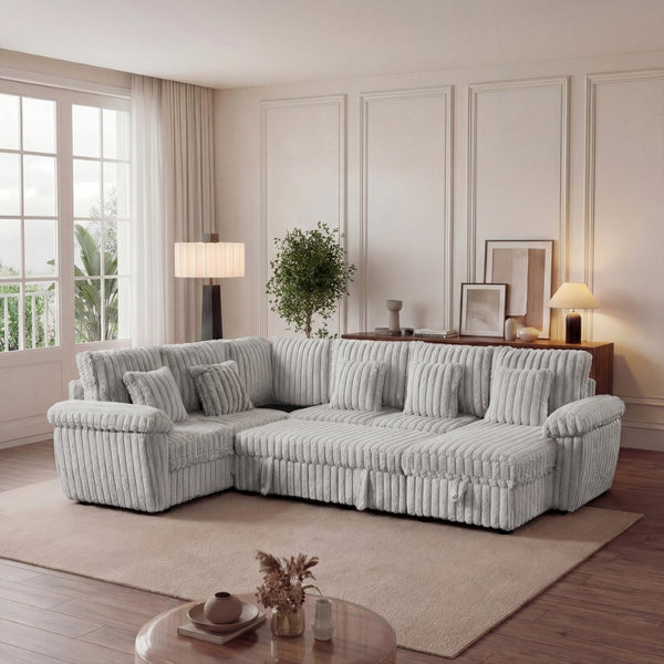 English Elm 110-inch U-shaped Corduroy Sectional with Sleeper Storage and Built-in Charging Table W2564S00053