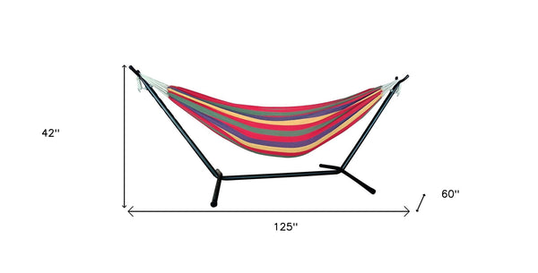 Homeroots Tropical Stripe Double Classic Two Person Hammock With Stand  Steel 374126