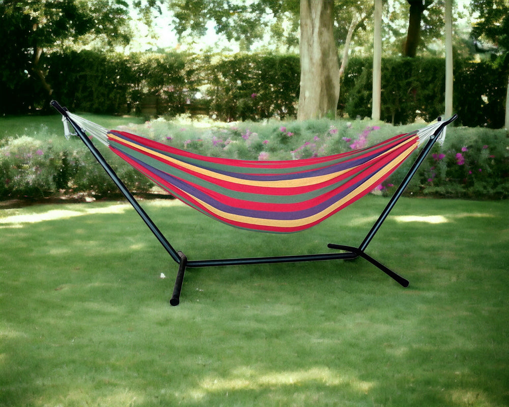 Homeroots Tropical Stripe Double Classic Two Person Hammock With Stand  Steel 374126