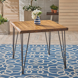 English Elm Christopher Knight Home® - ZION Teak Outdoor Acacia Wood Table with Powder-Coated Hairpin Legs, Slat Top, Weather-Resistant Finish 62982.00