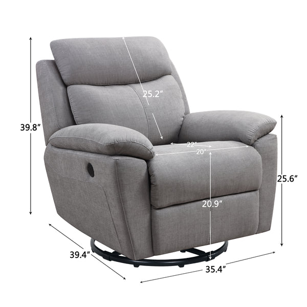 Homeroots 35" Light Gray Fabric Power Recliner With Usb Light Grey  374131