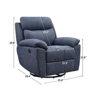 Homeroots 35" Blue Fabric Power Recliner With Usb Blue  374133