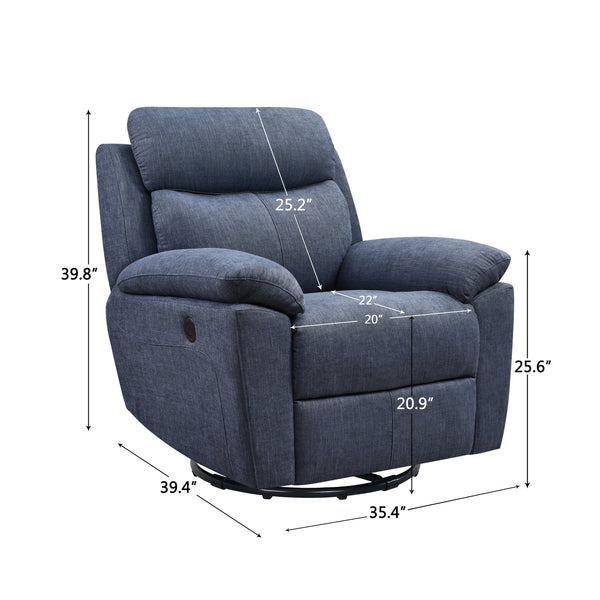 Homeroots 35" Blue Fabric Power Recliner With Usb Blue  374133