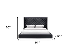 Homeroots Black And Tufted Faux Leather Bed Frame Black Faux Leather 374142