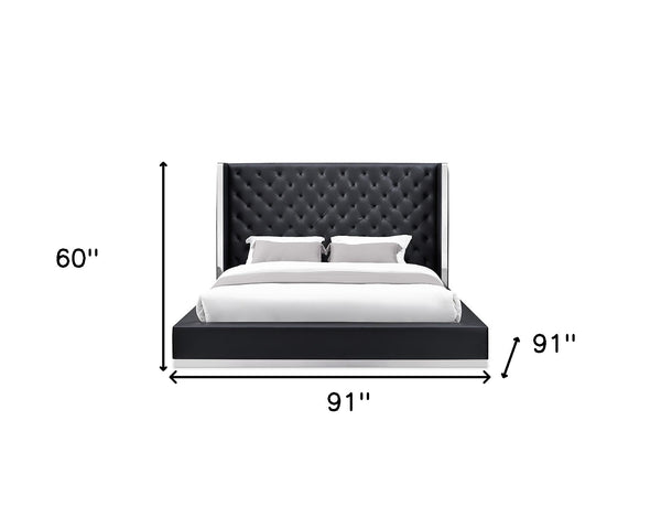 Homeroots Black And Tufted Faux Leather Bed Frame Black Faux Leather 374142