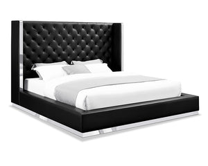 Homeroots Black And Tufted Faux Leather Bed Frame Black Faux Leather 374142