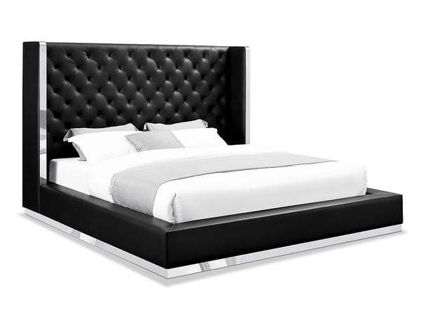 Homeroots Black And Tufted Faux Leather Bed Frame Black Faux Leather 374142