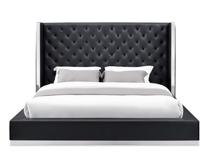 Homeroots Black And Tufted Faux Leather Bed Frame Black Faux Leather 374142