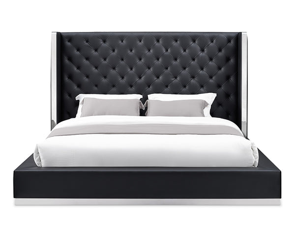 Homeroots Black And Tufted Faux Leather Bed Frame Black Faux Leather 374142
