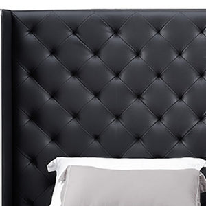 Homeroots Black And Tufted Faux Leather Bed Frame Black Faux Leather 374142