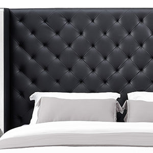 Homeroots Black And Tufted Faux Leather Bed Frame Black Faux Leather 374142