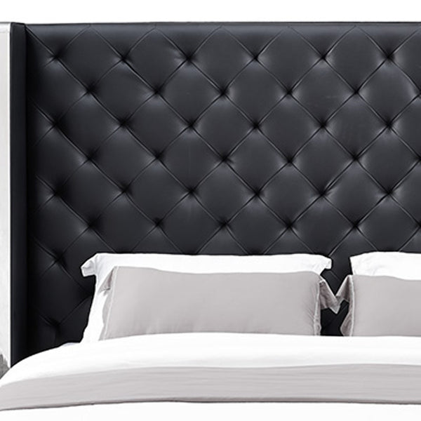 Homeroots Black And Tufted Faux Leather Bed Frame Black Faux Leather 374142