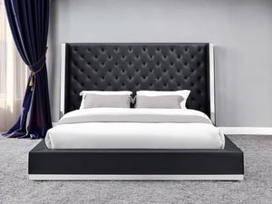 HomeRoots Black Tufted Faux Leather King Bed Frame - Modern Elegance with Durable Support for Luxurious Sleep Black 374142
