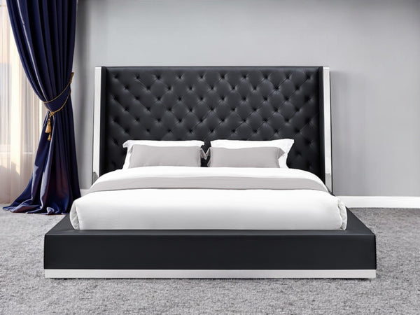 HomeRoots Black Tufted Faux Leather King Bed Frame - Modern Elegance with Durable Support for Luxurious Sleep Black 374142