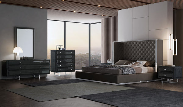 Homeroots King Tufted Dark Gray And Gray Upholstered Faux Leather Bed Dark Gray Faux Leather 374143