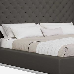Homeroots King Tufted Dark Gray And Gray Upholstered Faux Leather Bed Dark Gray Faux Leather 374143