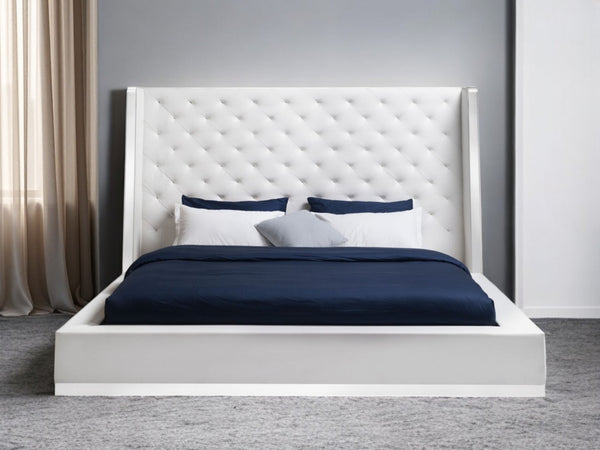 HomeRoots Black Tufted Faux Leather King Bed Frame - Modern Elegance with Durable Support for Luxurious Sleep White 374144