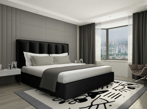 Homeroots Queen Tufted Black Upholstered Velvet Bed  Wood 374145