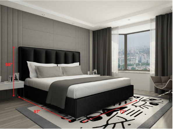 Homeroots Queen Tufted Black Upholstered Velvet Bed  Wood 374145