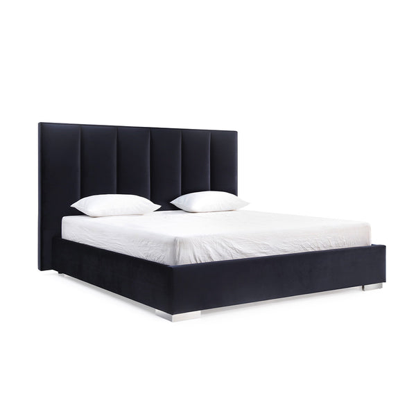 Homeroots Queen Tufted Black Upholstered Velvet Bed  Wood 374145