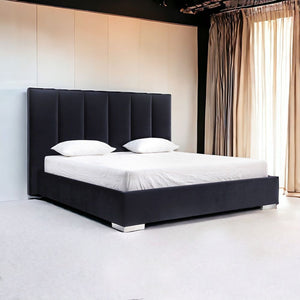 Homeroots Queen Tufted Black Upholstered Velvet Bed  Wood 374145