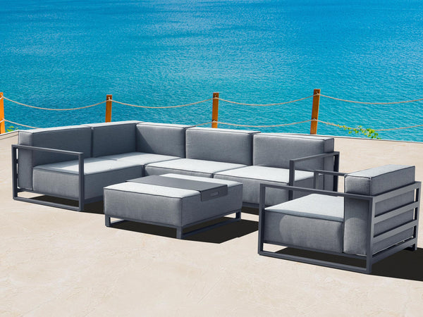 Homeroots 35" Gray And Tpu Coating Metal Outdoor Modular With Gray Cushion  Metal 374151