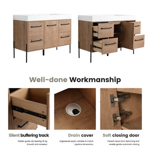 English Elm 48" Floating Bathroom Vanity Dual Ceramic Vessel Sinks Oak Finish Soft Close Doors W999S00527