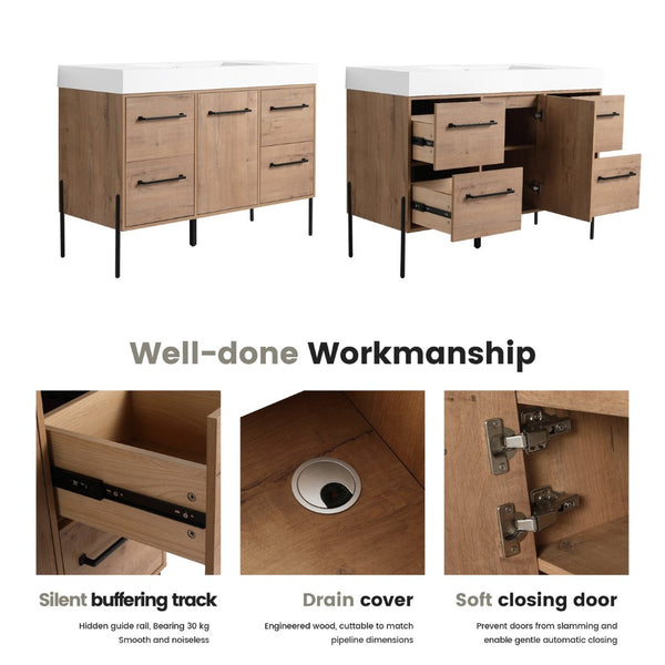 English Elm 48" Floating Bathroom Vanity Dual Ceramic Vessel Sinks Oak Finish Soft Close Doors W999S00527