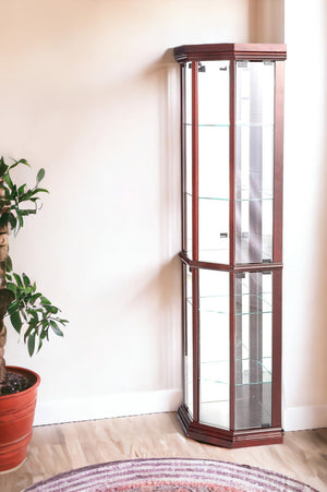 Homeroots 16" Dark Brown Display Stand  Glass 374163