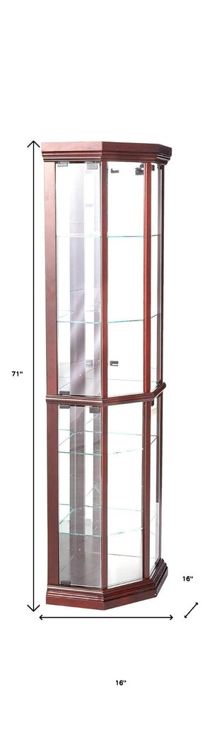 HomeRoots 16" Dark Brown Display Stand - Elegant Curio Cabinet with Glass Shelves for Stylish Home Storage Solutions 374163