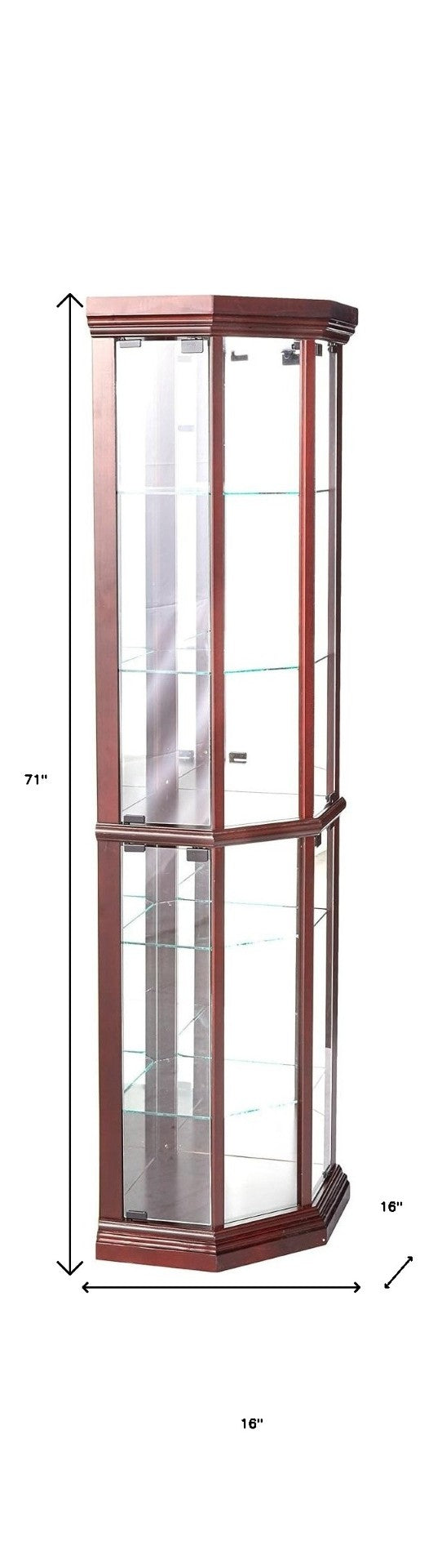 HomeRoots 16" Dark Brown Display Stand - Elegant Curio Cabinet with Glass Shelves for Stylish Home Storage Solutions 374163