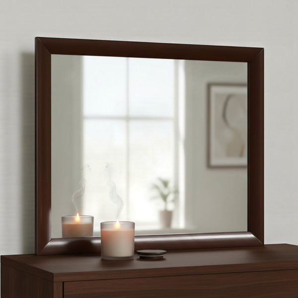 HomeRoots 35" Espresso Wood Framed Mounted Dresser Mirror - Elegant Design, Dual Orientation & Clear Reflection 374164