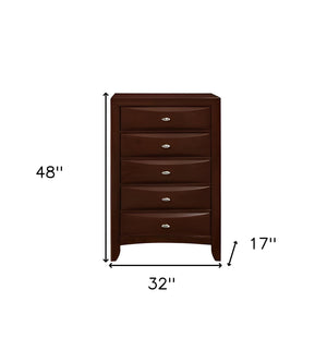 Homeroots 32" Espresso Solid Wood Five Drawer Chest  Manufactured Wood 374165