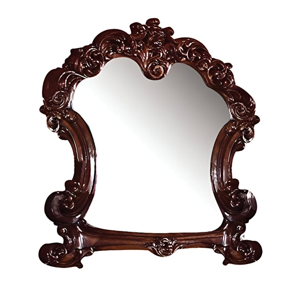 Homeroots 45" Brown Crowned Top Solid Wood Framed Dresser Mirror  Wood 374176
