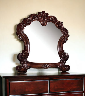 Homeroots 45" Brown Crowned Top Solid Wood Framed Dresser Mirror  Wood 374176