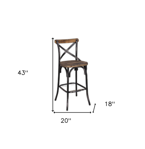 Homeroots 22" Brown And Black Iron Bar Chair Black  374177