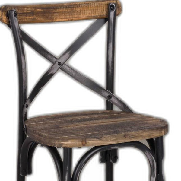 Homeroots 22" Brown And Black Iron Bar Chair Black  374177
