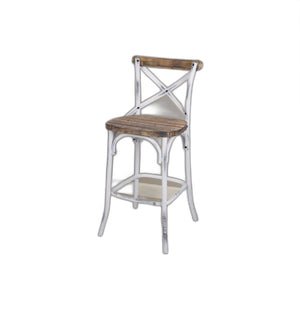 Homeroots 20" Brown And White Iron Bar Chair White  374178