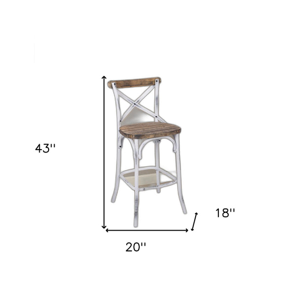 Homeroots 20" Brown And White Iron Bar Chair White  374178