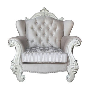 Homeroots 44" Ivory And Antiqued White Fabric Damask Tufted Chair And A Half And Toss Pillows   374182
