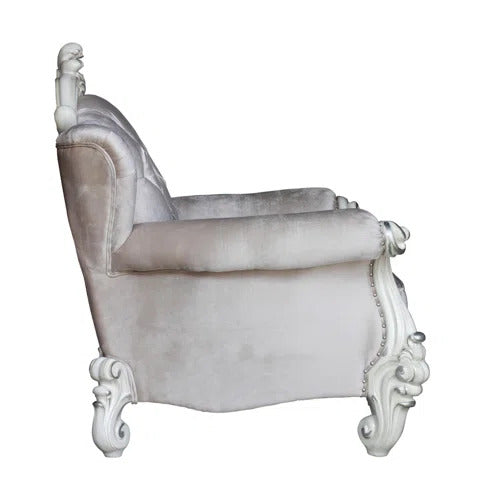 Homeroots 44" Ivory And Antiqued White Fabric Damask Tufted Chair And A Half And Toss Pillows   374182