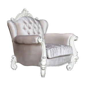 Homeroots 44" Ivory And Antiqued White Fabric Damask Tufted Chair And A Half And Toss Pillows   374182