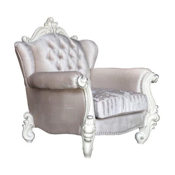 Homeroots 44" Ivory And Antiqued White Fabric Damask Tufted Chair And A Half And Toss Pillows   374182