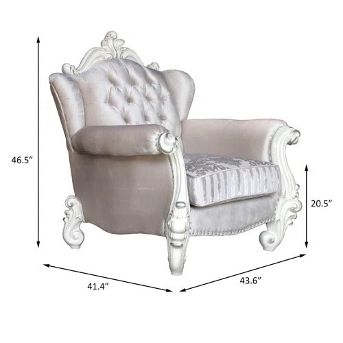 Homeroots 44" Ivory And Antiqued White Fabric Damask Tufted Chair And A Half And Toss Pillows   374182