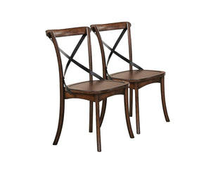 Homeroots Set Of Two Brown Cross Back Dining Side Chairs  Wood 374188